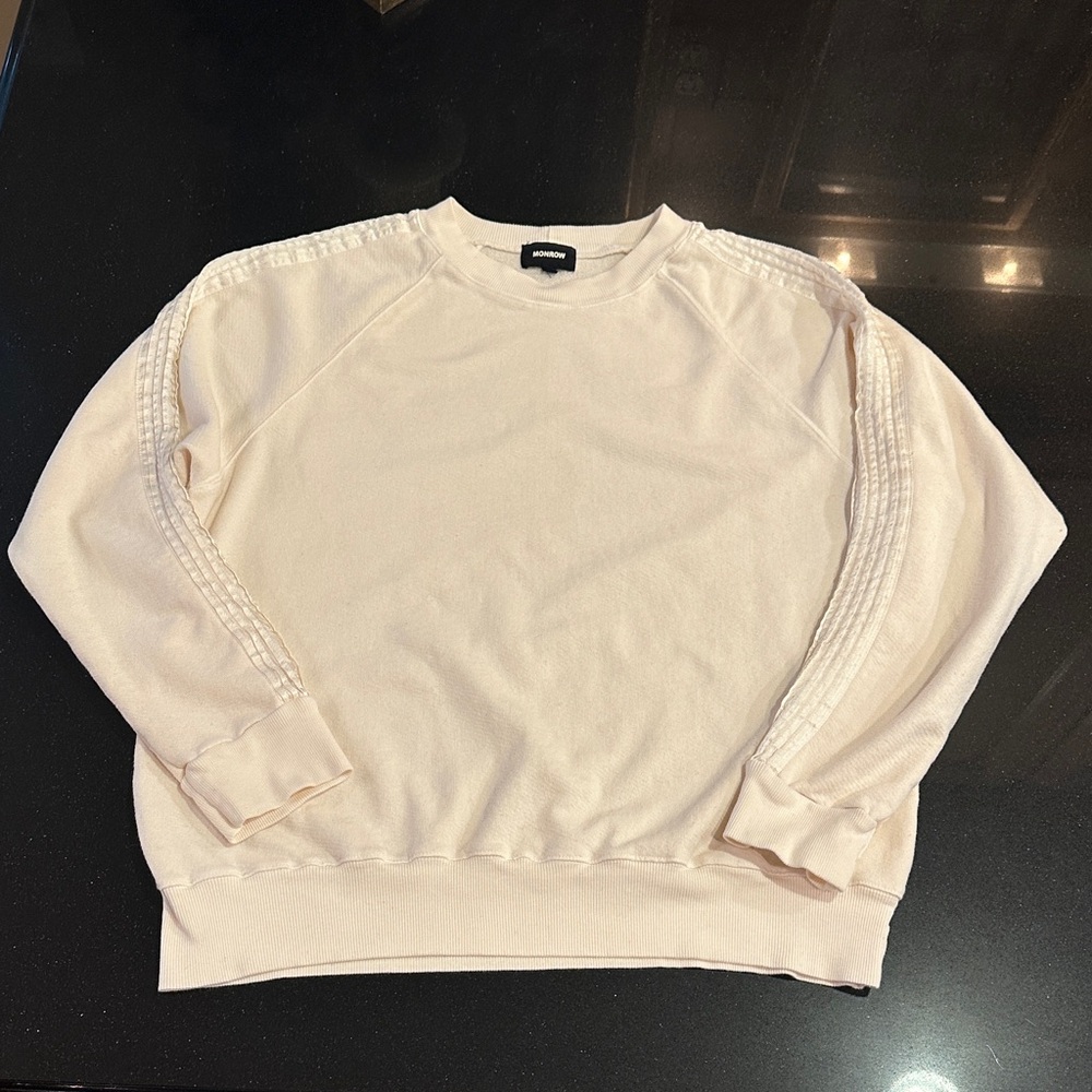 Monrow Cream Sweatshirt/Ribbons on Sleeves: Womens’s Large